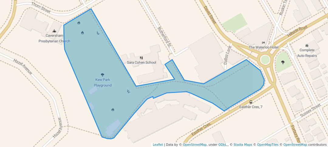 walking in Kew Park Playground map in Dunedin