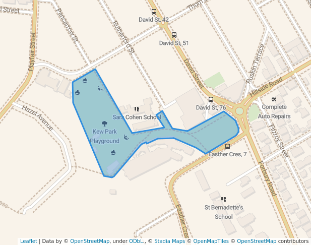 walking in Kew Park Playground map in Dunedin
