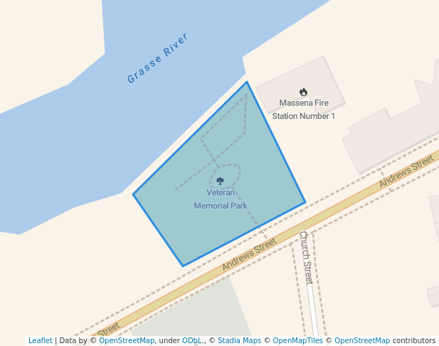 walking in Veteran Memorial Park map in Massena