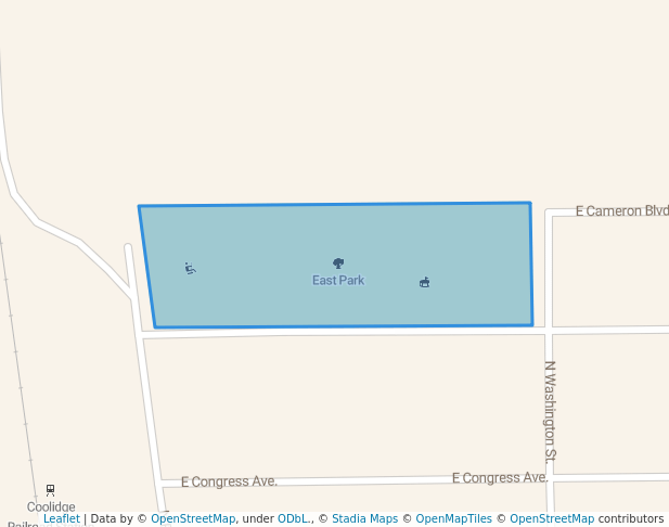 walking in East Park map in Coolidge