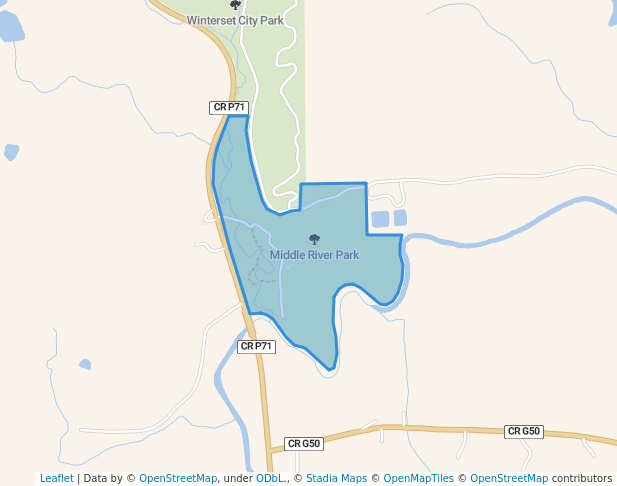 walking in Middle River Park map in Winterset