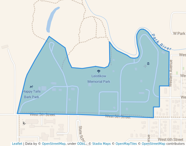 walking in Leistikow Memorial Park map in Grafton