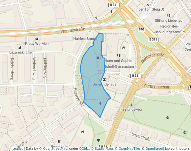 walking in Kleinpark Beyerstraße map in Ulm