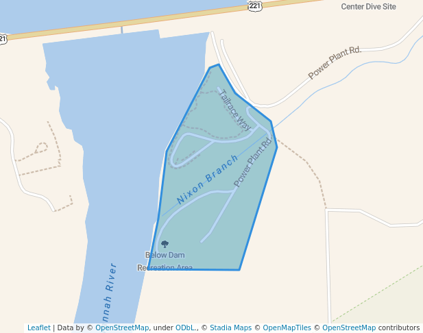 walking in Below Dam Recreation Area (South Carolina) map in Clarks Hill