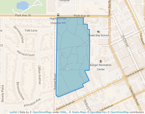 walking in Sunset Woods Park map in Highland Park