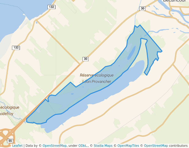 walking in Réserve écologique Léon Provancher map in Bécancour