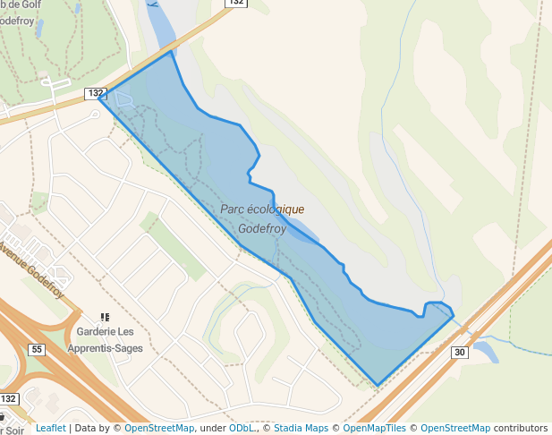 walking in Parc écologique Godefroy map in Bécancour