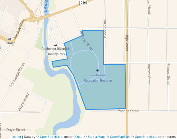 walking in Rochester Recreation Reserve map in Rochester