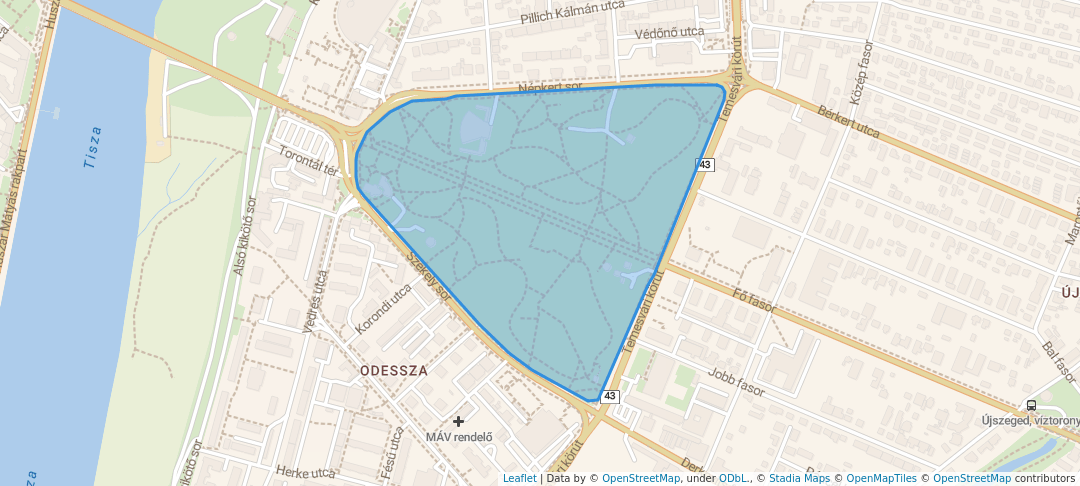 walking in Erzsébet-liget map in Szeged