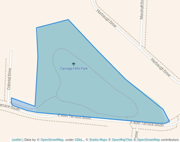 walking in Carriage Hills Park map in Independence