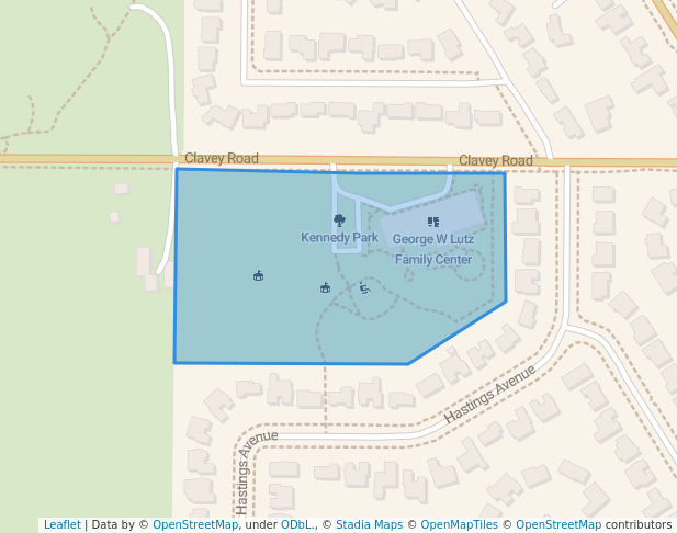 walking in Kennedy Park map in Highland Park