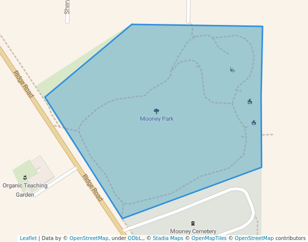 walking in Mooney Park map in Highland Park