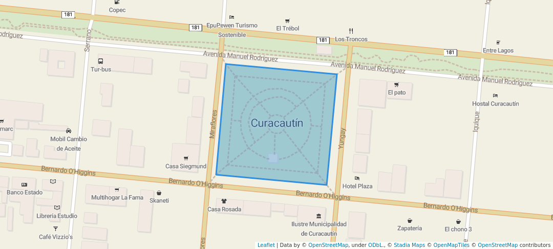 walking in Plaza de Armas de Curacautín map in Curacautin