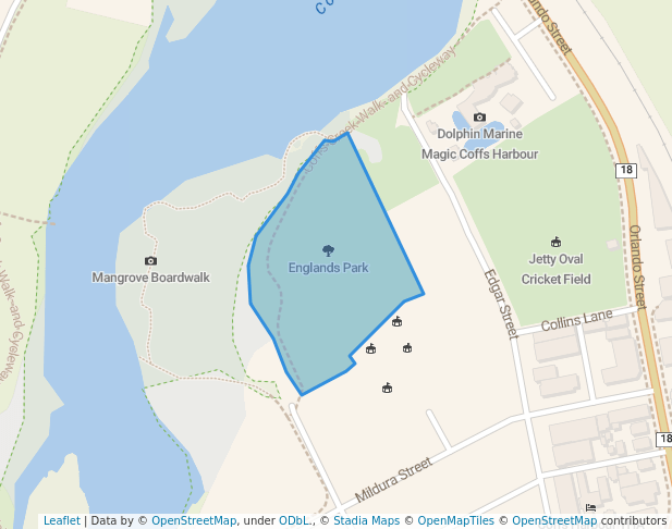 walking in Englands Park map in Coffs Harbour