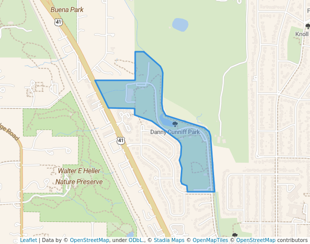 walking in Danny Cunniff Park map in Highland Park