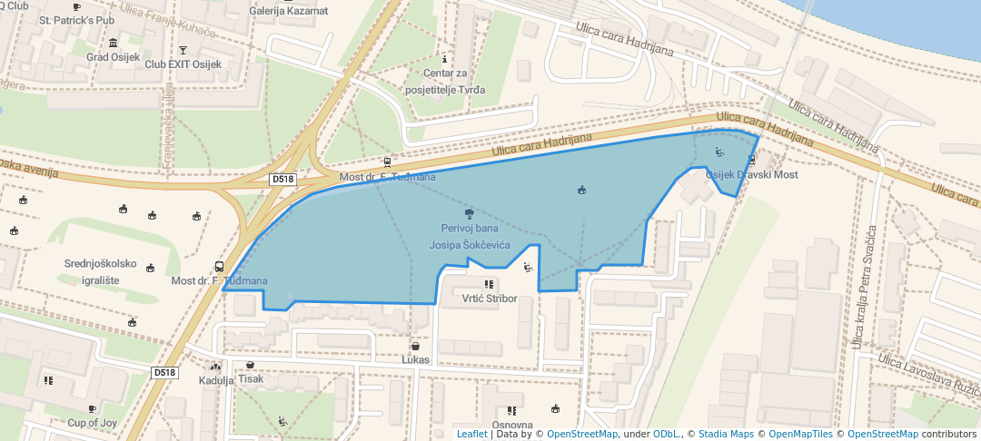 walking in Perivoj bana Josipa Šokčevića map in Osijek