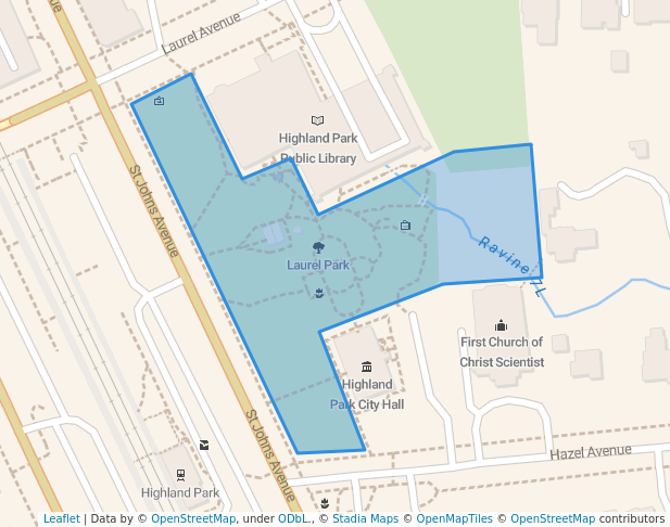 walking in Laurel Park map in Highland Park