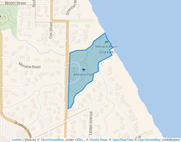 walking in Moraine Dog Beach and Park map in Highland Park