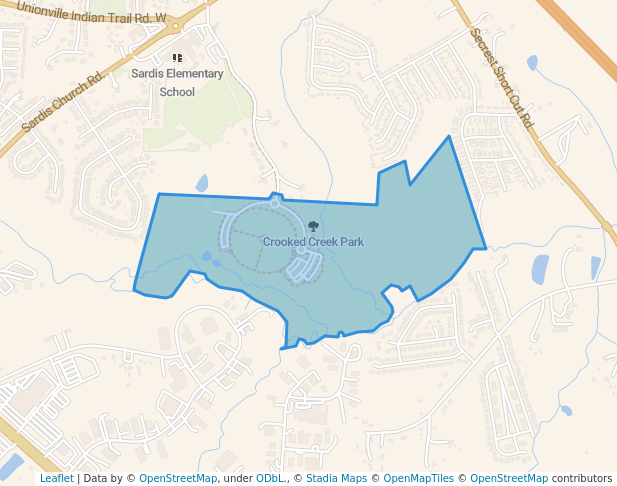 walking in Crooked Creek Park map in Indian Trail