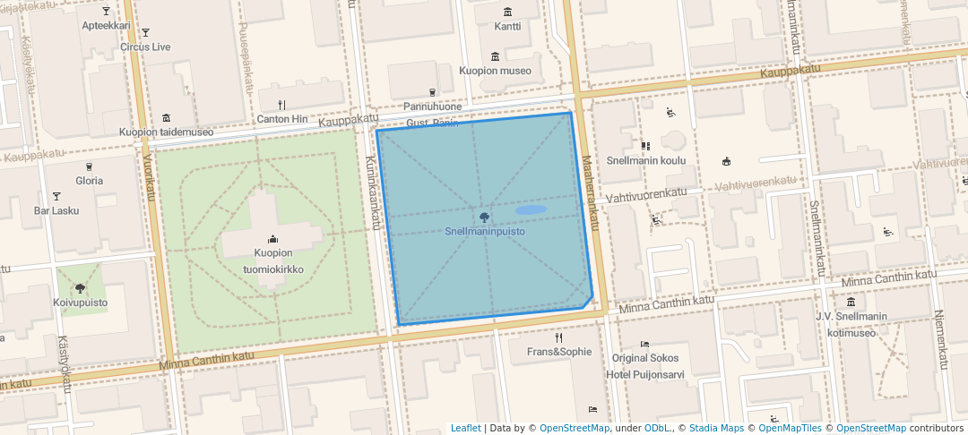 walking in Snellmaninpuisto map in Kuopio