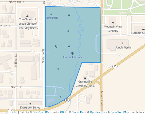 walking in Lions Club Park map in Grangeville