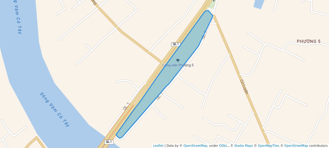 walking in Công viên Phường 5 map in Thành phố Tân An