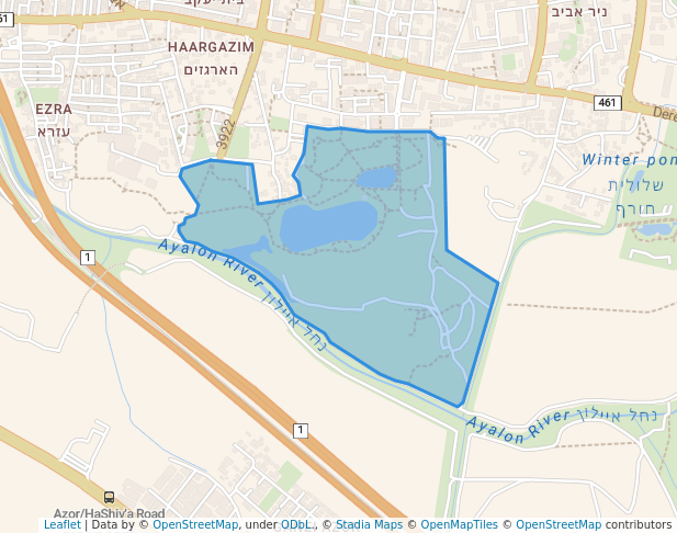 walking in Begin Park map in Tel Aviv-Yafo