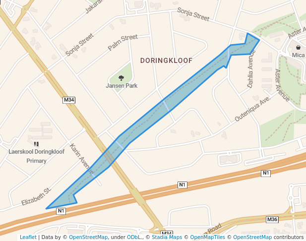 walking in Doringkloof Nature Trail map in Centurion