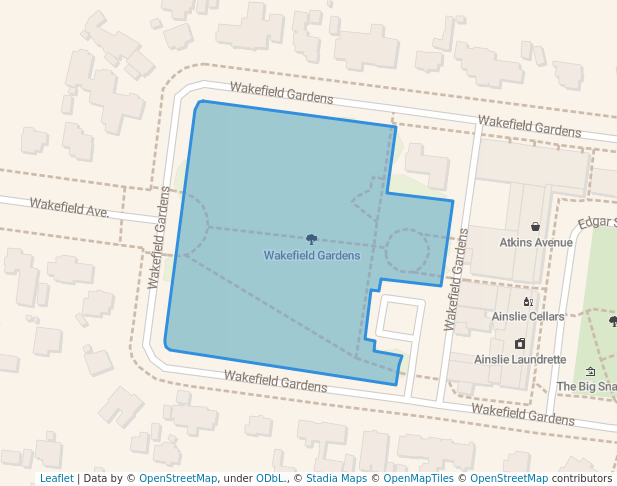 walking in Wakefield Gardens map in Ainslie