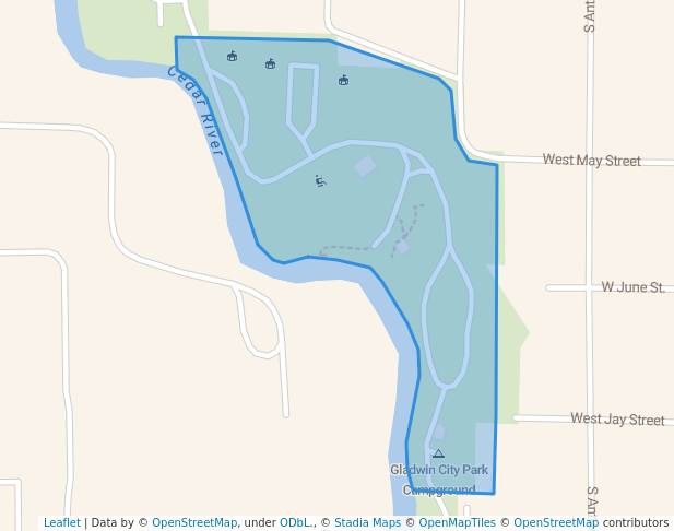 walking in Gladwin City Park map in Gladwin