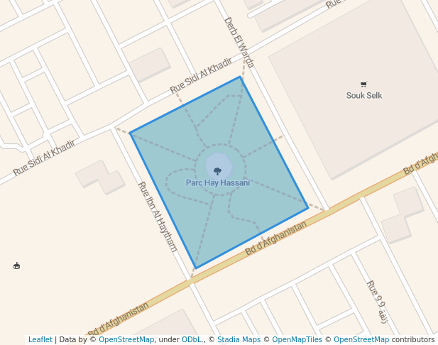 walking in Parc Hay Hassani map in Casablanca