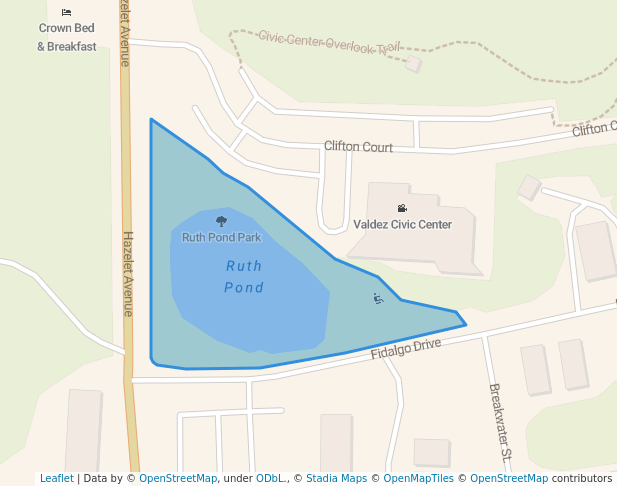 walking in Ruth Pond Park map in Valdez