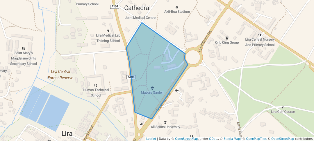 walking in Mayors Garden map in Lira