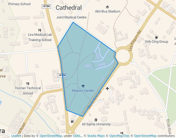 walking in Mayors Garden map in Lira