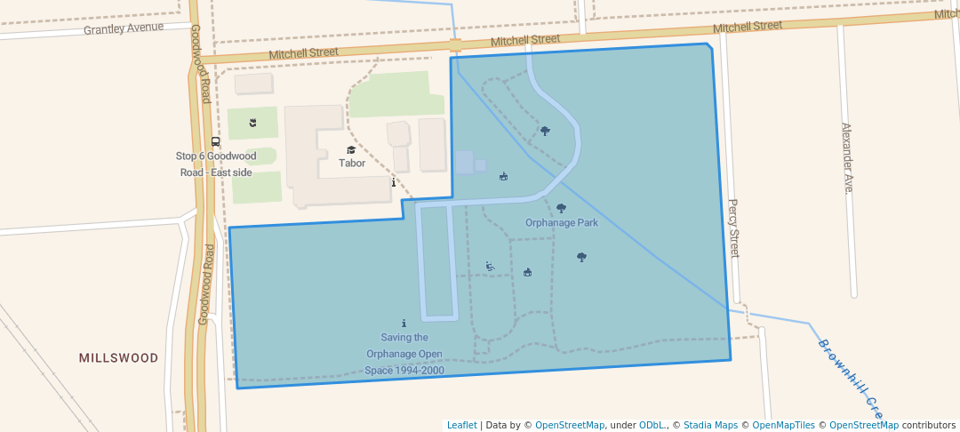 walking in Orphanage Park map in Millswood