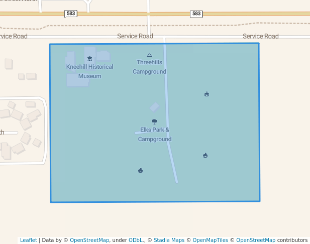 walking in Elks Park & Campground map in Three Hills