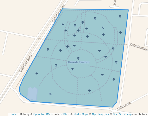 walking in Alameda Texcoco map in Texcoco
