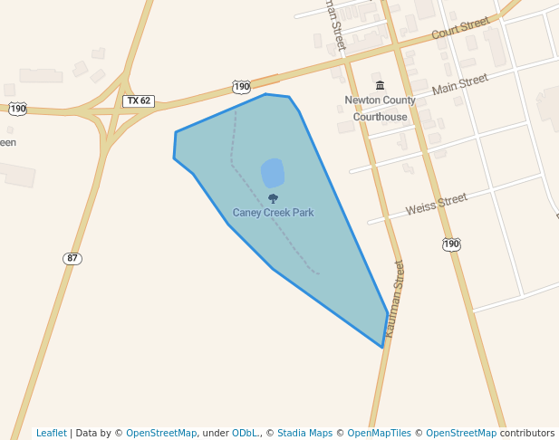 walking in Caney Creek Park map in Newton