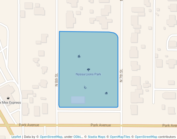 walking in Lions Park map in Nyssa
