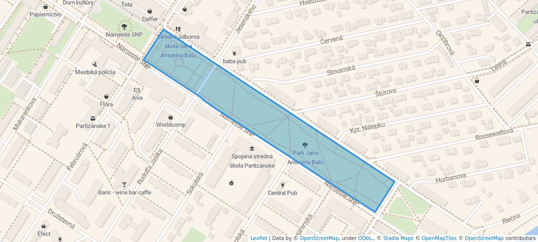 walking in Park Jana Antonína Baťu map in Partizánske