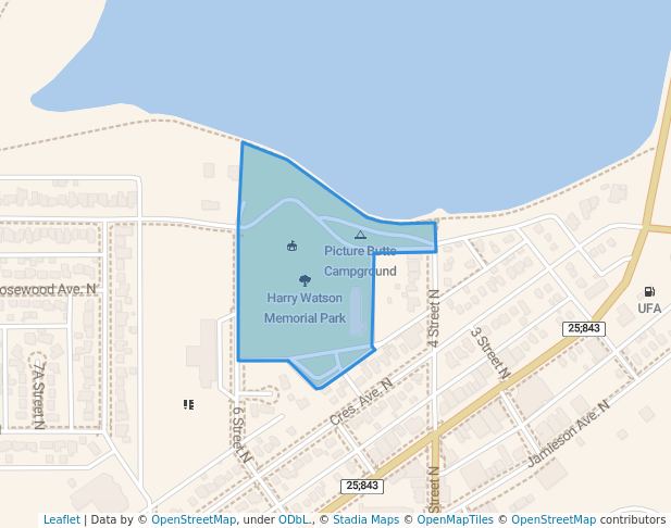 walking in Harry Watson Memorial Park map in Picture Butte