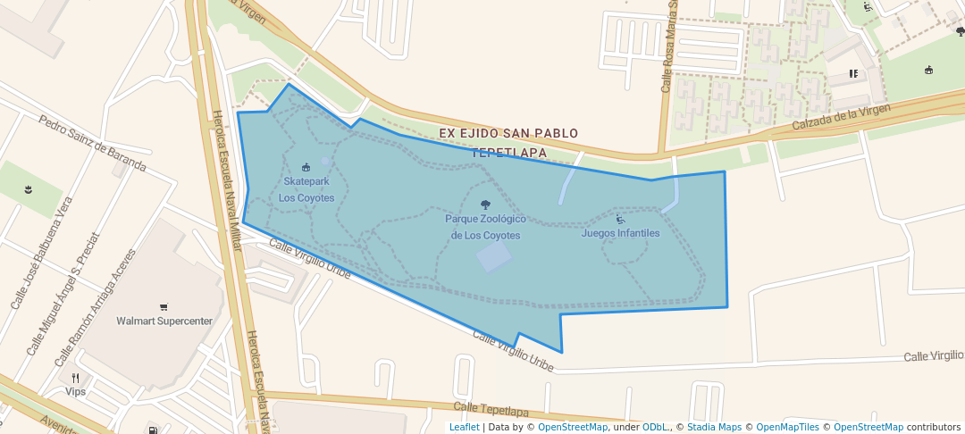 walking in Parque Zoológico de Los Coyotes map in Ciudad de México