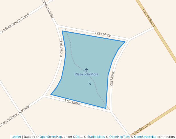 walking in Plaza Lola Mora map in Monte Grande