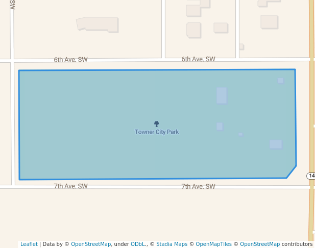 walking in Towner City Park map in Towner