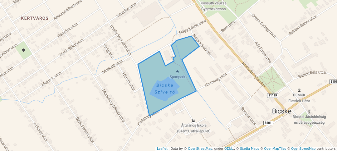 walking in Bicske Szíve Park map in Bicske