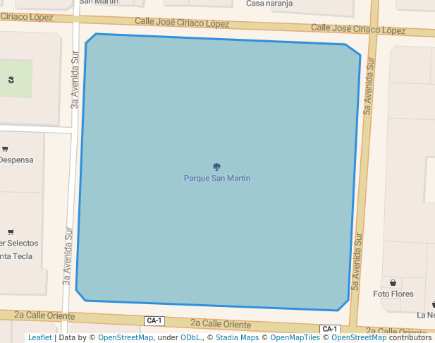 walking in Parque San Martín map in Santa Tecla