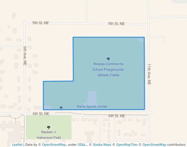 walking in Roseau Community School Playgrounds/Athletic Fields map in Roseau