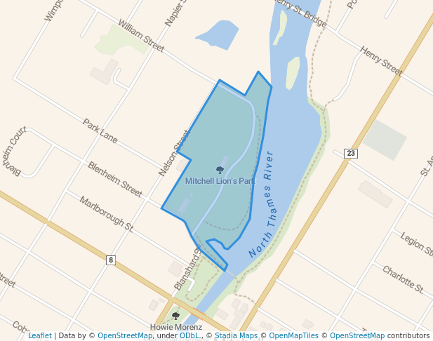 walking in Mitchell Lion's Park map in Mitchell