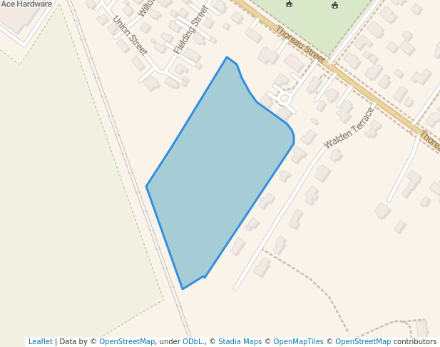 walking in Thoreau Street CR map in Concord