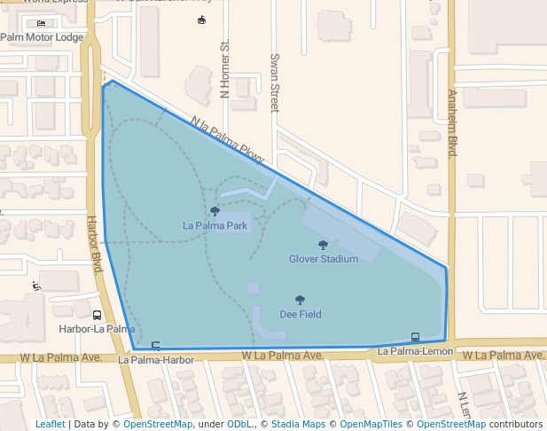 walking in La Palma Park map in Anaheim